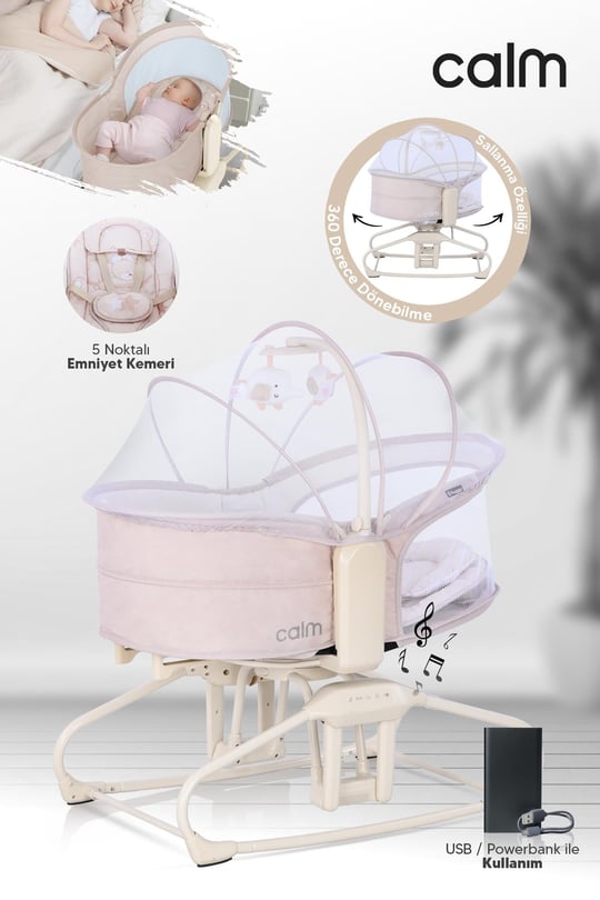 Huggy Calm All in One Çift Yönlü Bluetooth Müzikli Ana Kucağına Dönüşebilen Otomatik Sallanabilir Mini Beşik