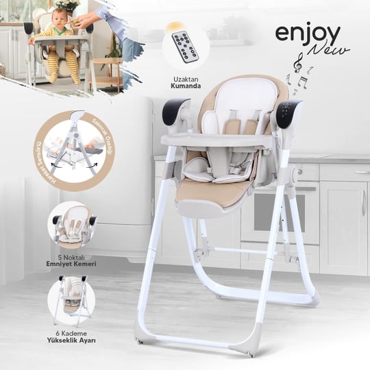 Huggy Enjoy Otomatik Sallanabilir Kumandalı Katlanabilir Elektrikli Mama Sandalyesi-Salıncak