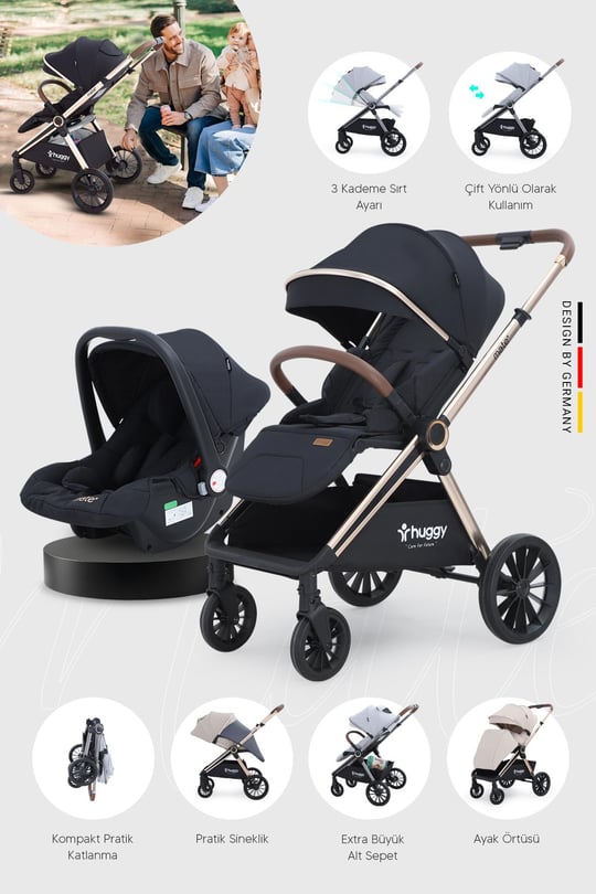 Huggy Mate 5 in 1 Extra Parlak Çift Yönlü Travel Bebek Arabası