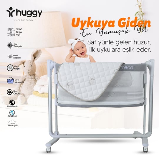 Huggy Moon %100 Yeni Zelenda Yün %100 Pamuk Kumaş Bebek Yatak Pedi 50x90