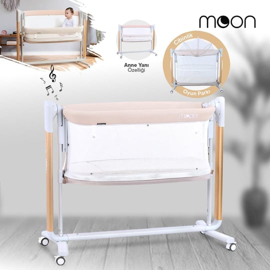 Huggy Moon Otomatik Sallanabilir Kumandalı Oyun Parkına Dönüşebilen Anne Yanı Elektrikli Beşik
