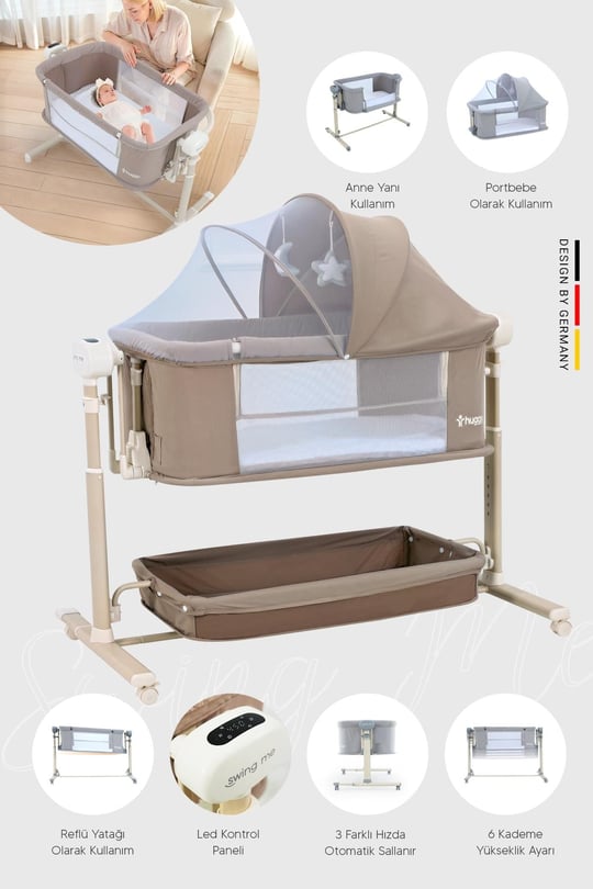 Huggy Swing Me Otomatik Sallanabilir Katlanabilir Alüminyum Anne Yanı Beşik