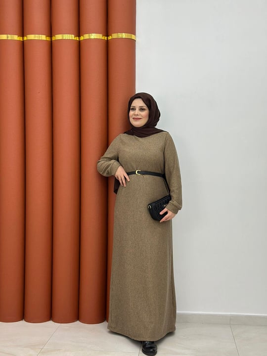 4812 yeni sezon triko örme elbise açık kahverengi