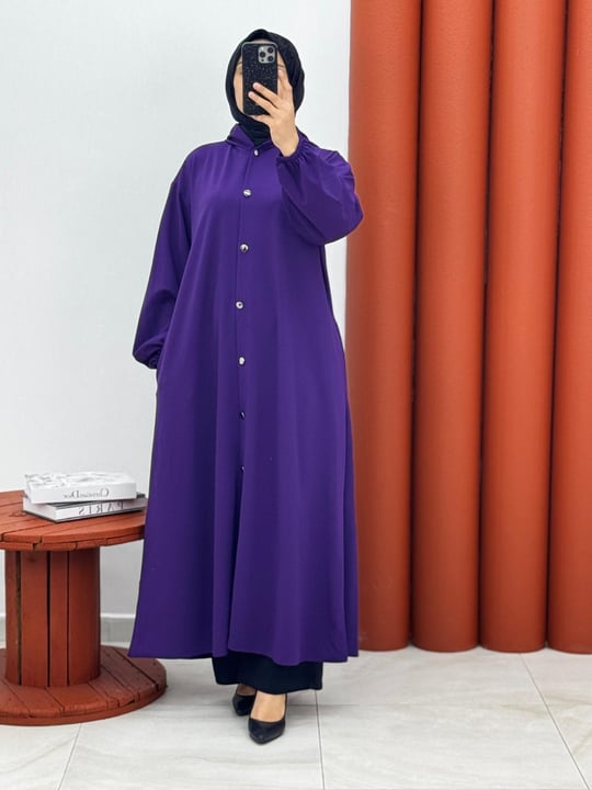 2856 Sukuba boydan dügmeli mor