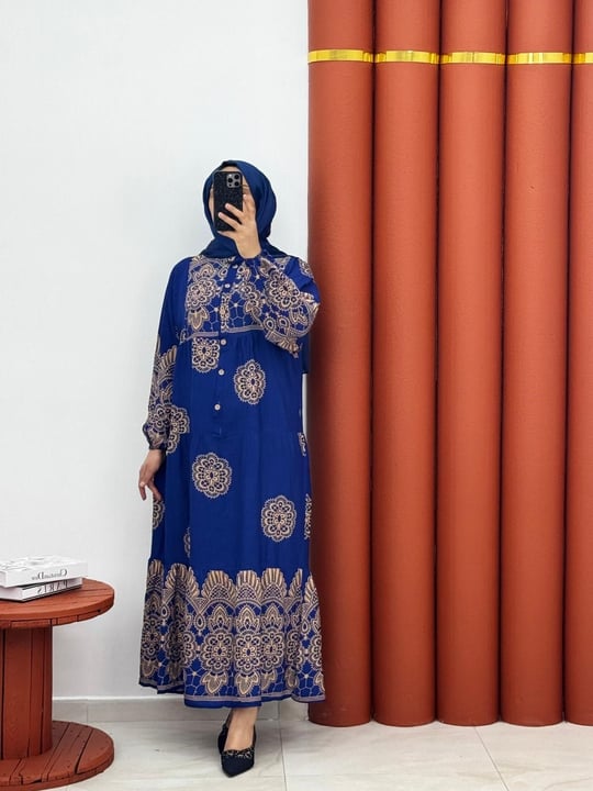 5834 Viskon alaçatı mavi