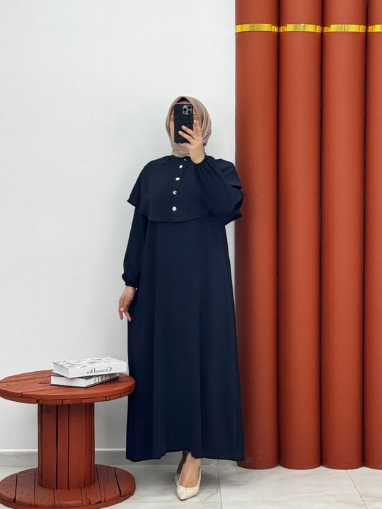 1590 yeni sezon airobin kumaş pelerinli elbise renk siyah 