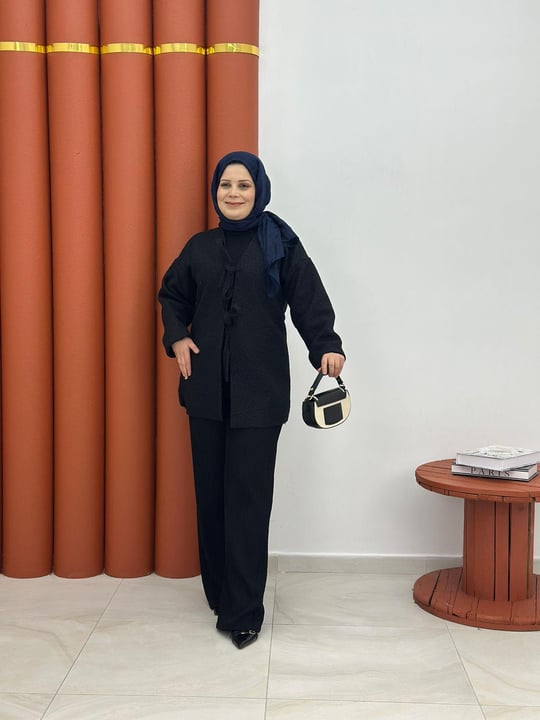 8665 buglet kumaş tunik siyah