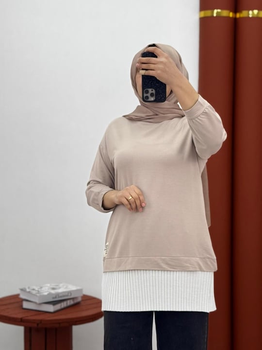 8888 altı pileli tunik krem