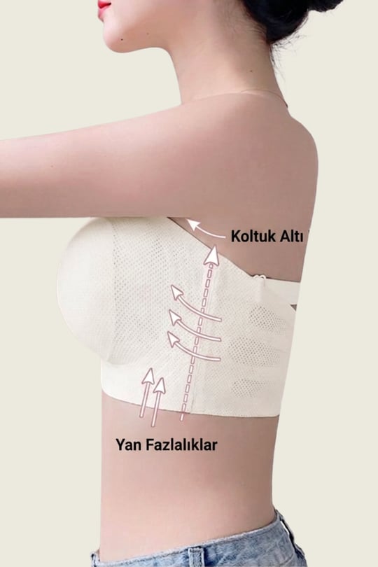 Bulut Koleksiyonu Lazer Kesim 2si Bir Arada Straplez B C D Cup Büyük Beden Ekru Sütyen