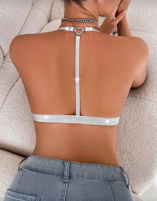 Dantel Back to Love Önden Açılır Simli Bralette 