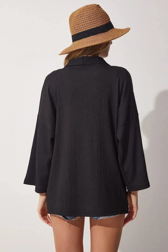 Dantel Basic Bürümcük Kumaş Şal Yaka Kimono syh