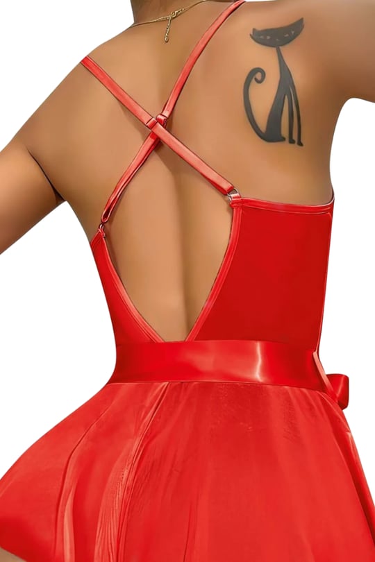 Kırmızı Sırt Ve Göğüs Dekolteli Dantelli  Babydoll
