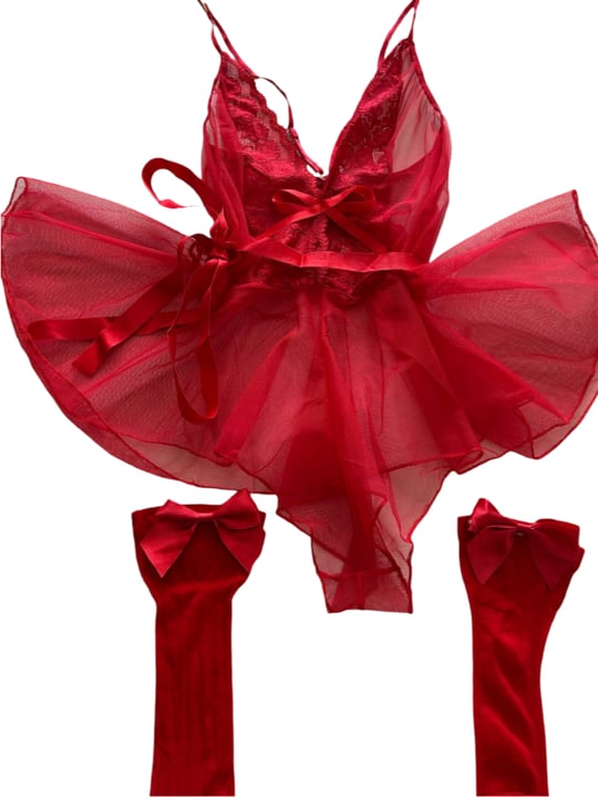 Kırmızı Sırt Ve Göğüs Dekolteli Dantelli  Babydoll