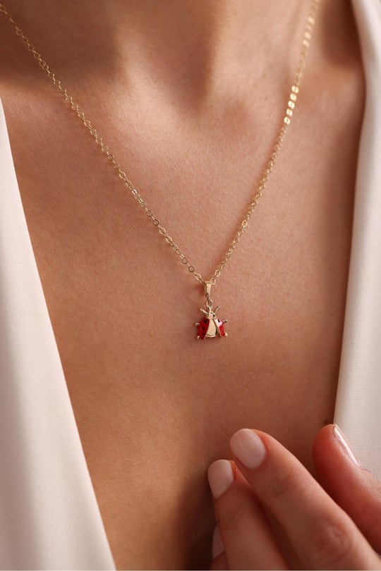 Kırmızı Mineli Uğur Böceği Necklace 45 cm