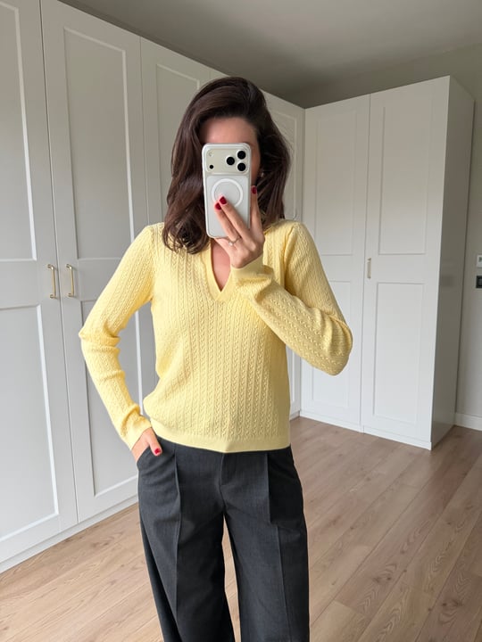  Örgü Model Sarı Renk Polo Yaka Triko