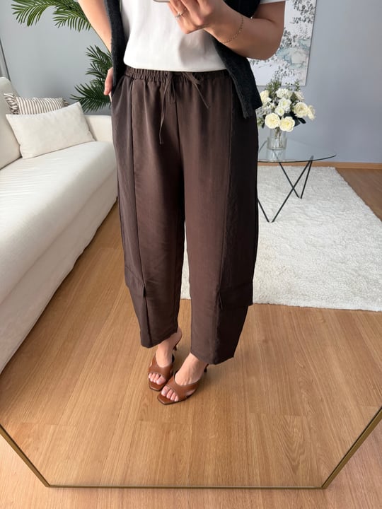 Beli Lastikli Kahve Rengi Kargo Pantolon
