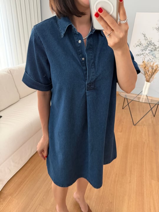 Bellora Koyu Denim Renk Cepli Elbise 