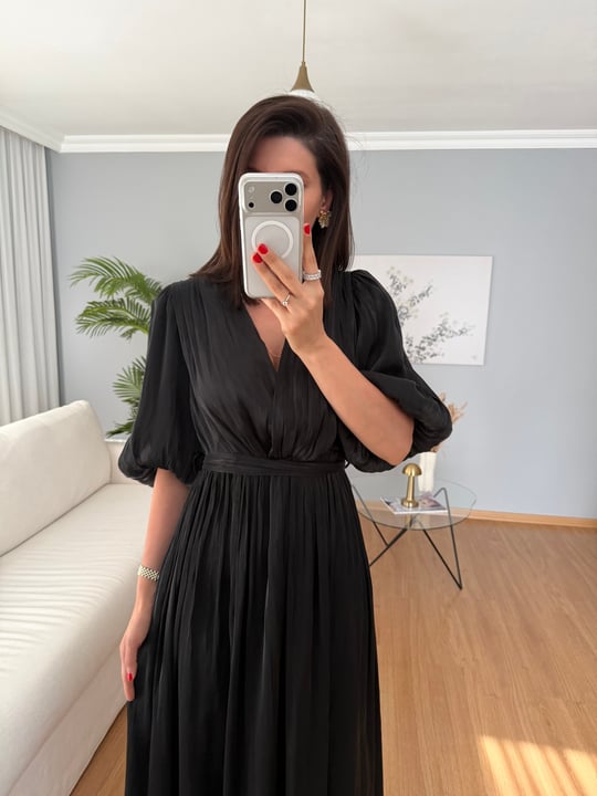 Gia İthal Kumaş Siyah Renk Maxi Elbise 