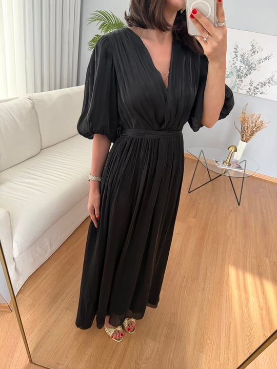Gia İthal Kumaş Siyah Renk Maxi Elbise 