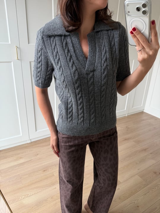 Gri Örgü Model Polo Yaka Triko