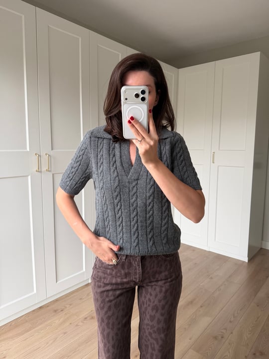 Gri Örgü Model Polo Yaka Triko