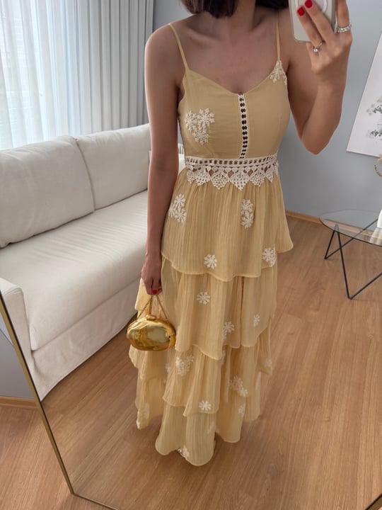 Mireya Sarı Renk Katlı Elbise 