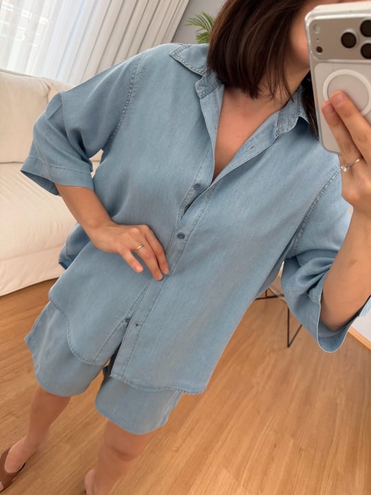 Paline Açık Denim Rengi Şortlu Takım