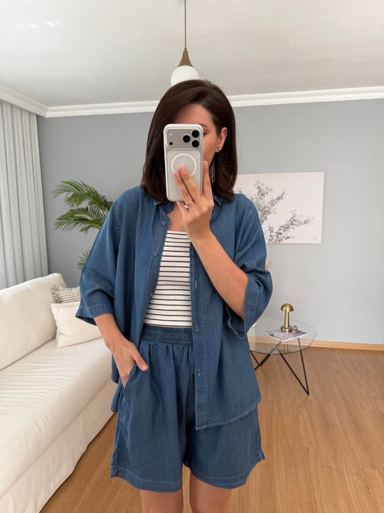 Paline Denim Rengi Şortlu Takım