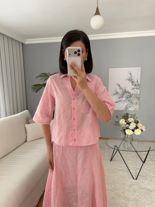 Pembe Renk Fisto Gömlek Etek Takım