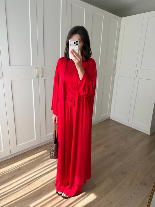 Ruched Kırmızı Renk Üçlü Takım