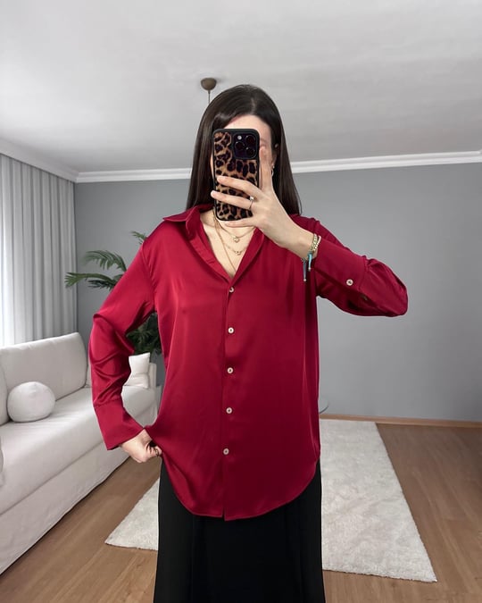 Saten Bordo Gömlek