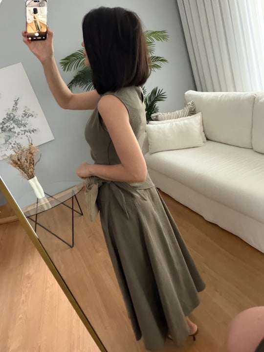 Serenza Yandan Bağlamalı Haki Renk Elbise 