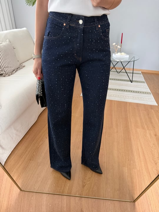 Stare Taşlı Lacivert Jean
