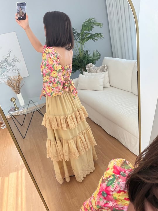 Tuvana Sarı Renk Katlı Etek