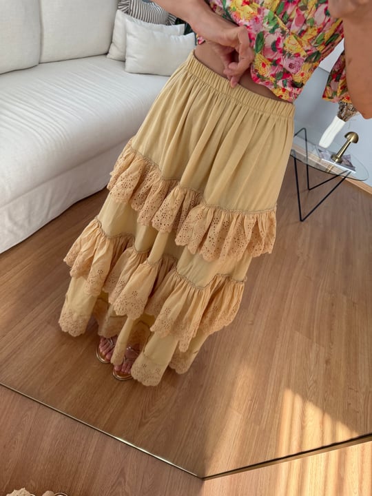 Tuvana Sarı Renk Katlı Etek