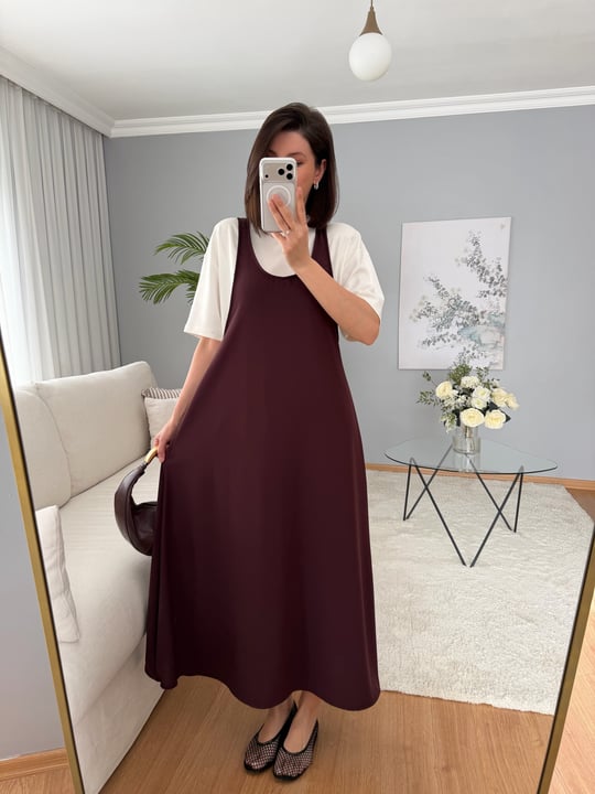 Twst Tişörtlü Bordo Renk Elbise