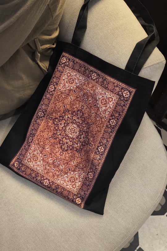 Toptan Etnik Bakır Kilim Desen Baskılı 190 gram Ham Bez Çanta (35*40 cm)