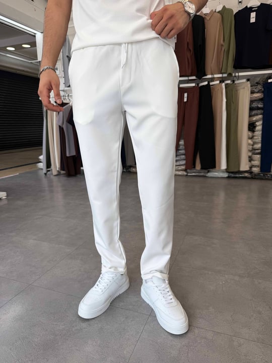 Duble Paça Jogger Pantolon Beyaz