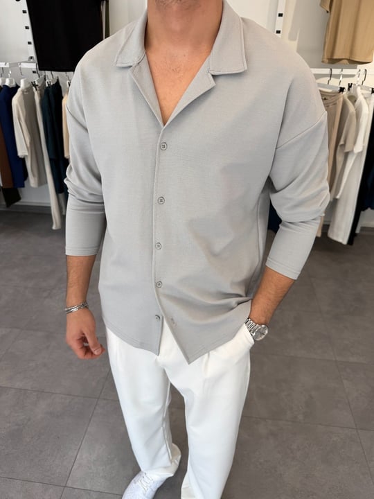 İthal Krep Oversize Gömlek Gri