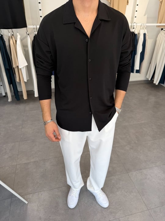 İthal Krep Oversize Gömlek Siyah