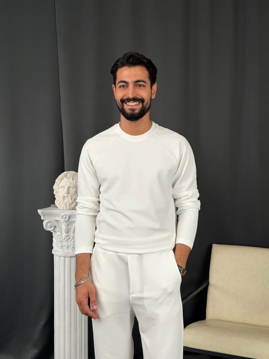 İthal Krep Reglan Kol Takım Beyaz