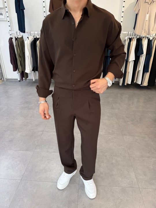 Oversize Duble Takım Kahve