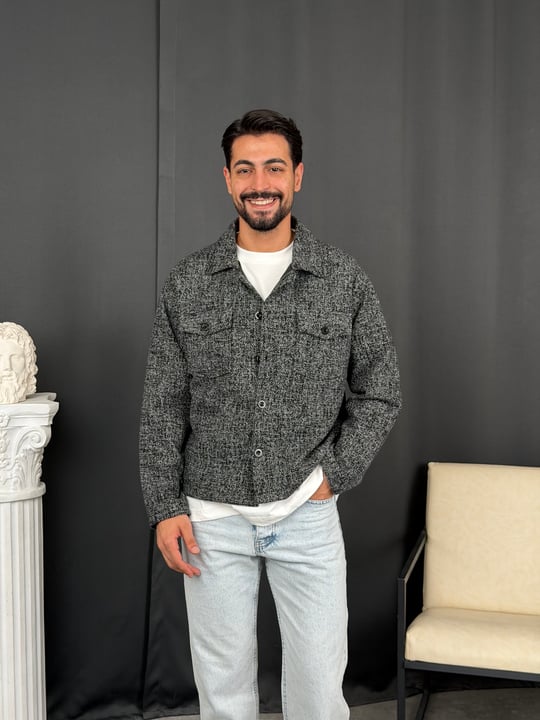 Oversize Kalıp Jakar Kumaş Astarlı Ceket Antrasit