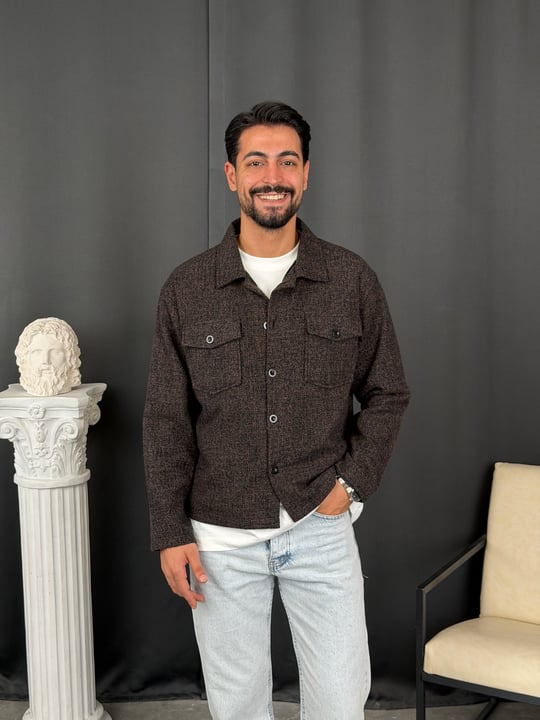Oversize Kalıp Jakar Kumaş Astarlı Ceket Kahve