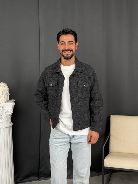 Oversize Kalıp Jakar Kumaş Astarlı Ceket Siyah