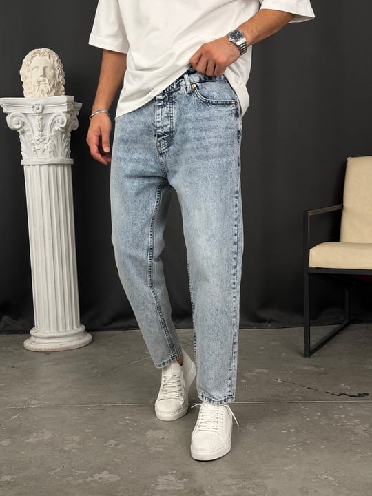 Premium Kalıp Boyfriend Denim Pantolon Buz Mavi