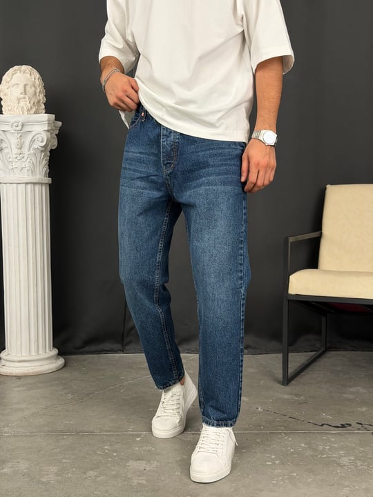 Premium Kalıp Boyfriend Denim Pantolon Koyu Mavi