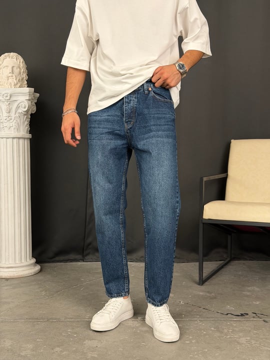 Premium Kalıp Boyfriend Denim Pantolon Koyu Mavi