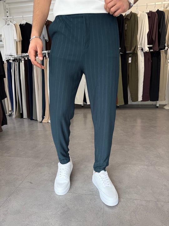 Raporlu Örme Likralı Boyfriend Pantolon Petrol