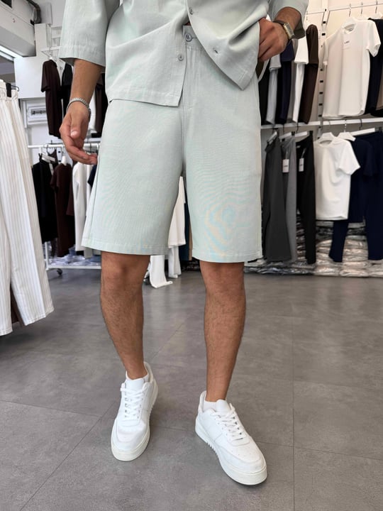 Viskon&Keten Oversize Şortlu Takım Mint
